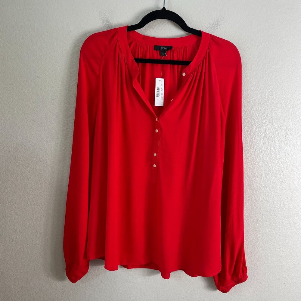 NEW J Crew Womens Large Red Blouse Viscose Long‎ Sleeve Shirt Top - Picture 7 of 9